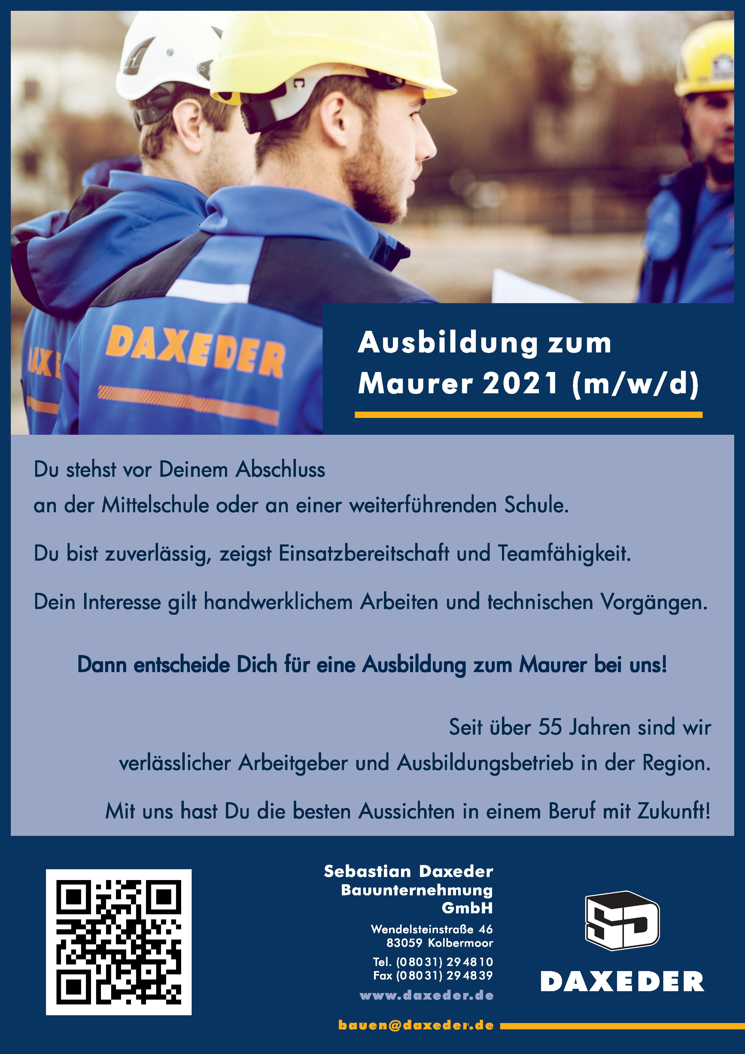 Sebastian Daxeder Bauunternehmung, Ausbildung, Maurer, 2021, Abschluss, Kolbermoor, Rosenheim