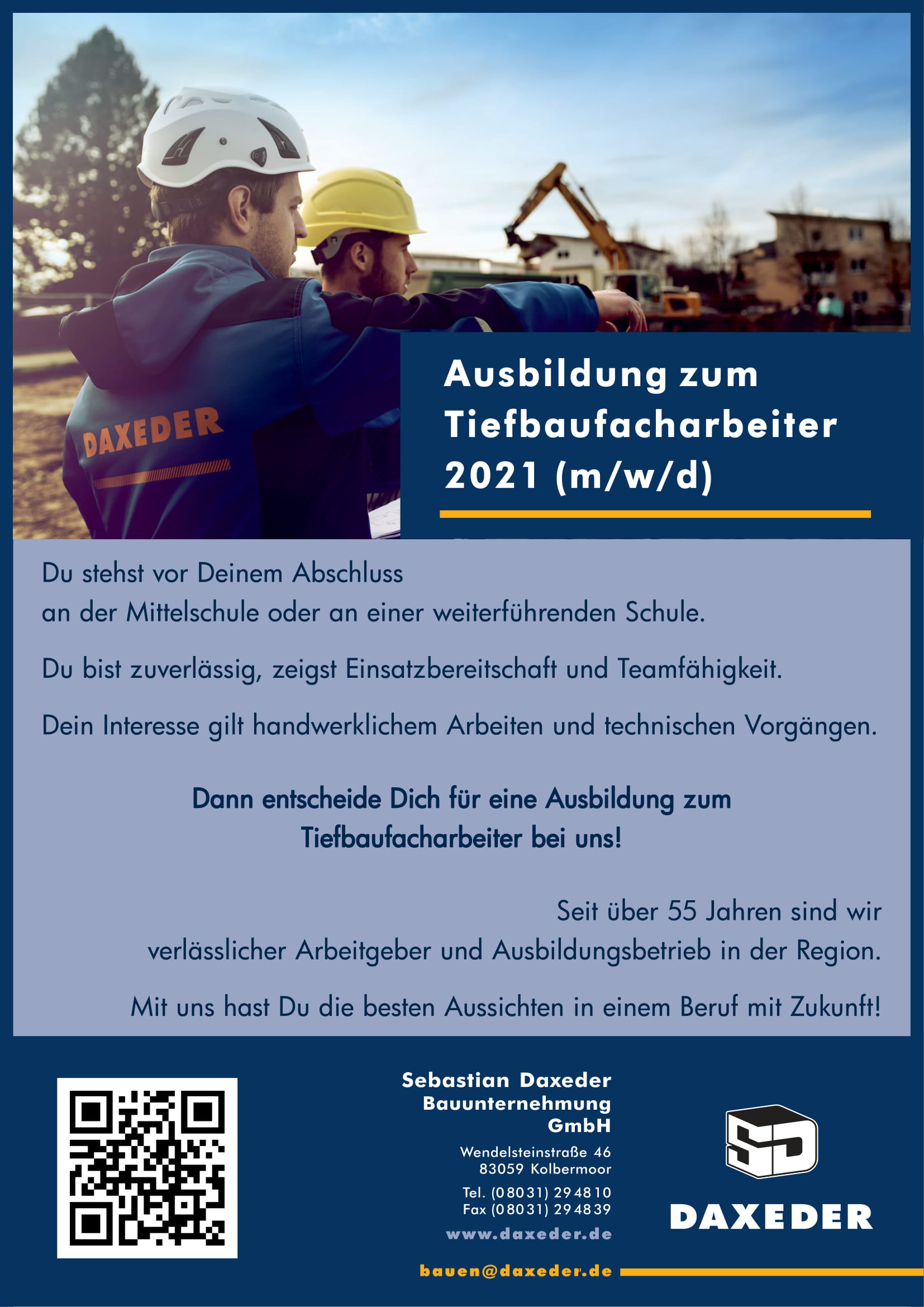 Sebastian Daxeder Bauunternehmung, Ausbildung, 2021, Tiefbaufacharbeiter, Kolbermoor, Rosenheim