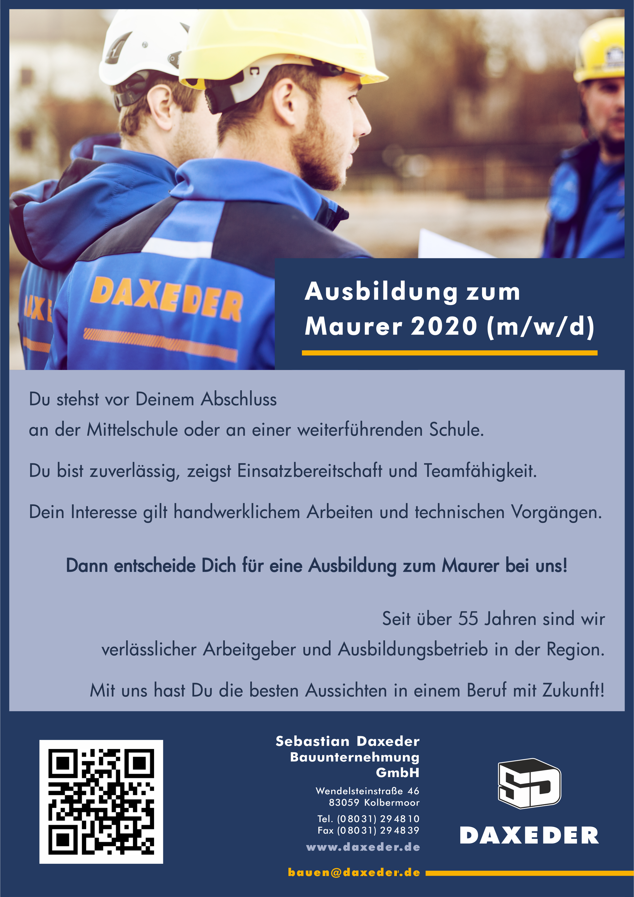Sebastian Daxeder Bauunternehmung GmbH, Ausbildung Maurer 2020