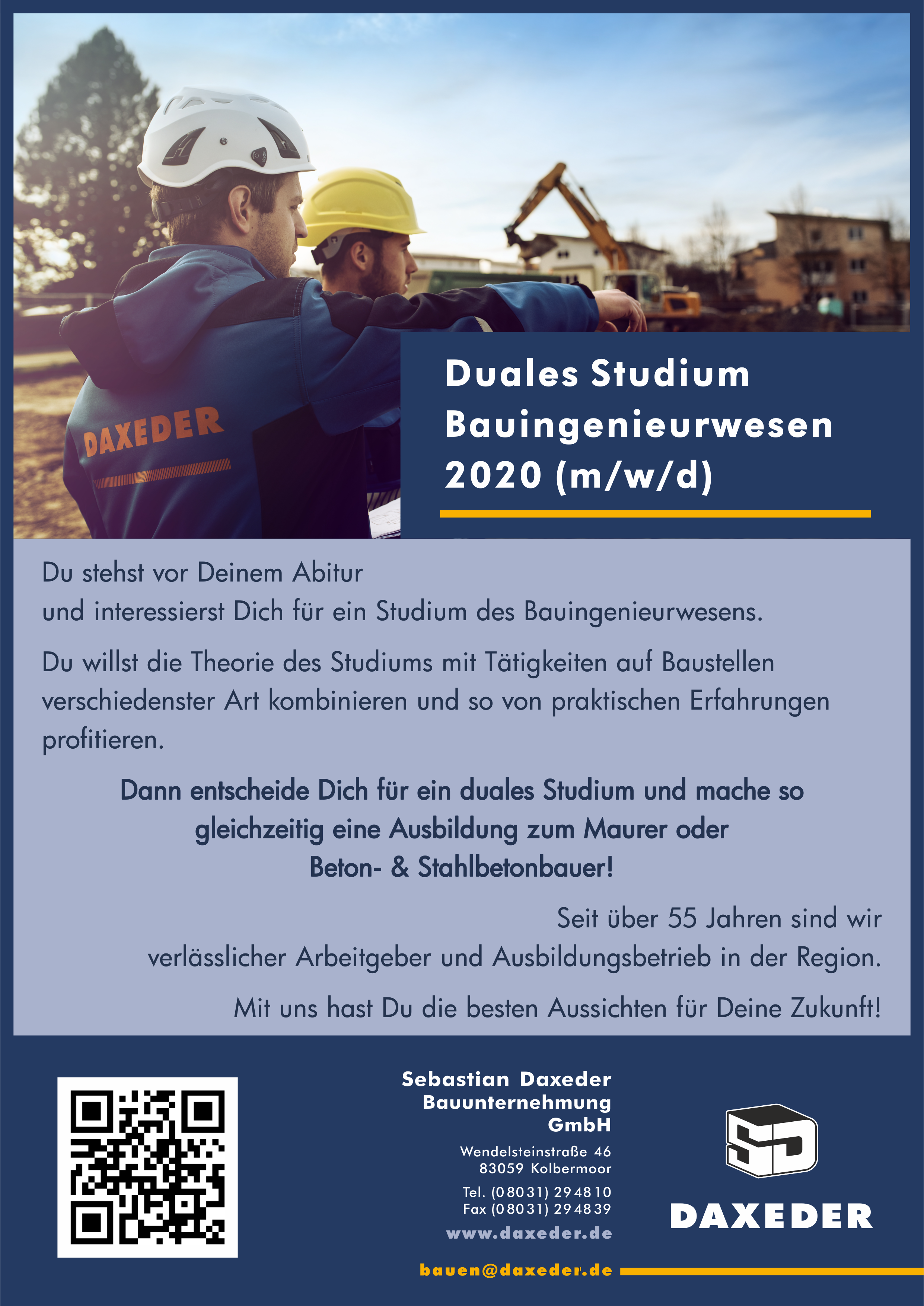 Sebastian Daxeder Bauunternehmung GmbH, Duales Studium Bauingenieurwesen 2020